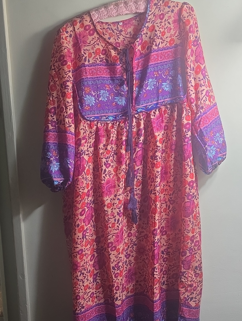 Womans  Floral Boho Dress in Pink and Purple
